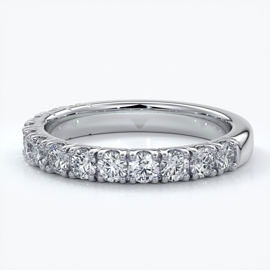 Amber Wedding ring brilliant cut diamonds scalloped lines 2.5mm 18ct white gold