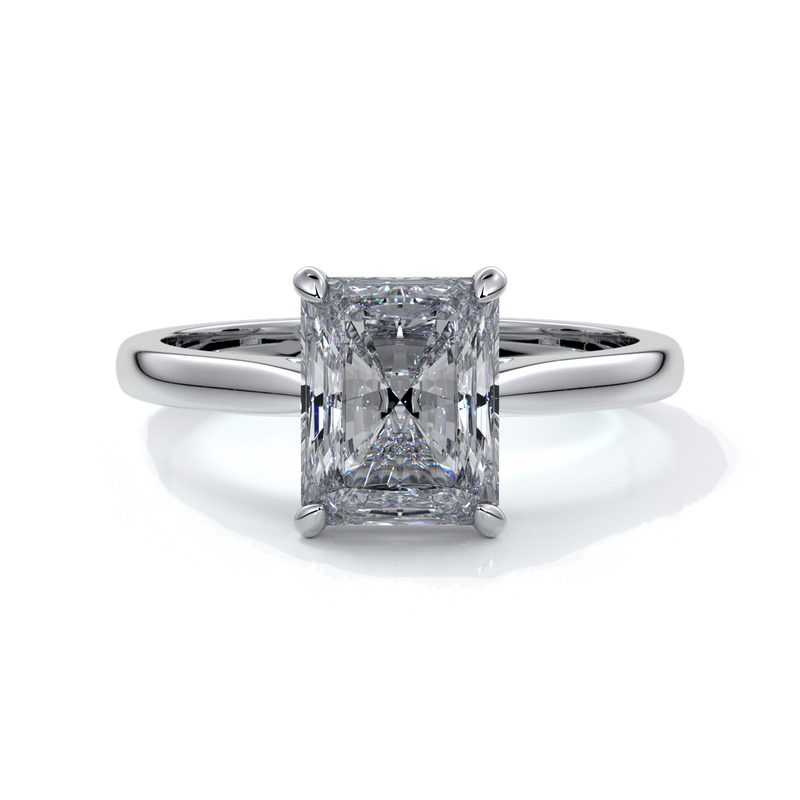 Daisy Engagement ring radiant diamond 4 claw 18ct white gold tapered