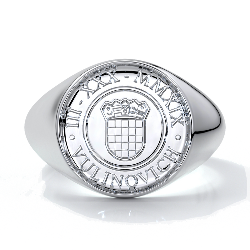Liam Mens band round crest 18ct white gold