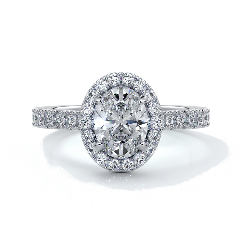 Maddison Engagement Ring oval diamond band halo 18ct white gold