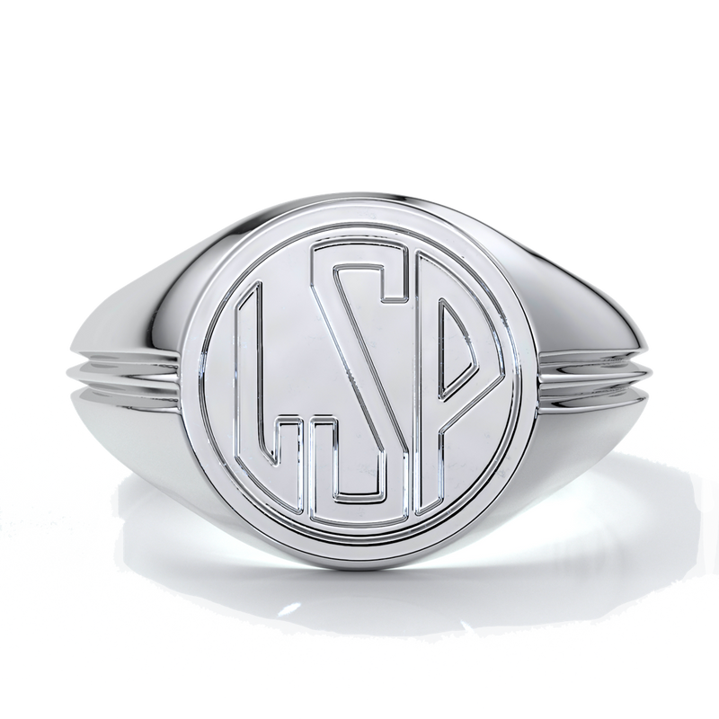 Mason Wedding ring round retro letter signet 18ct white gold