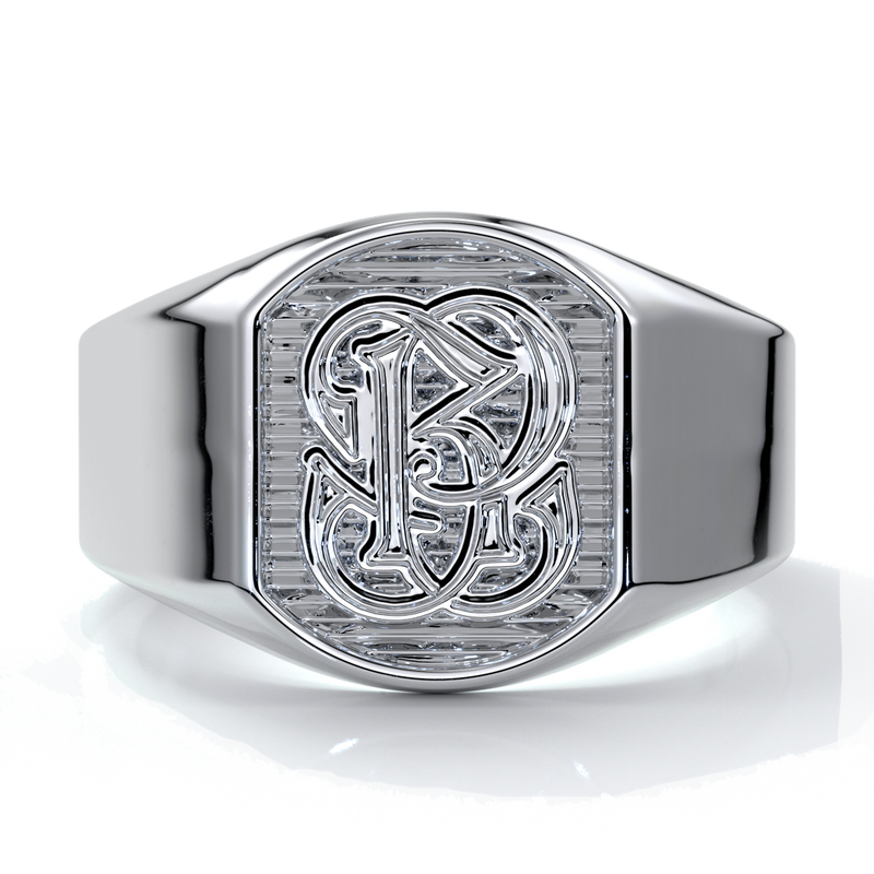 Otto Wedding rings crest ring monogram 18ct white gold