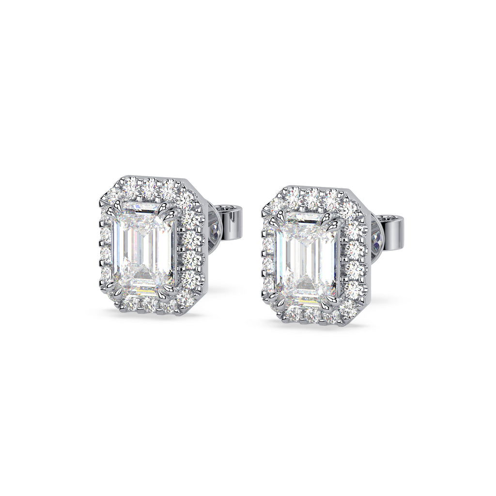 Emerald diamond halo studs