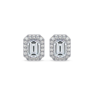 Emerald diamond halo studs