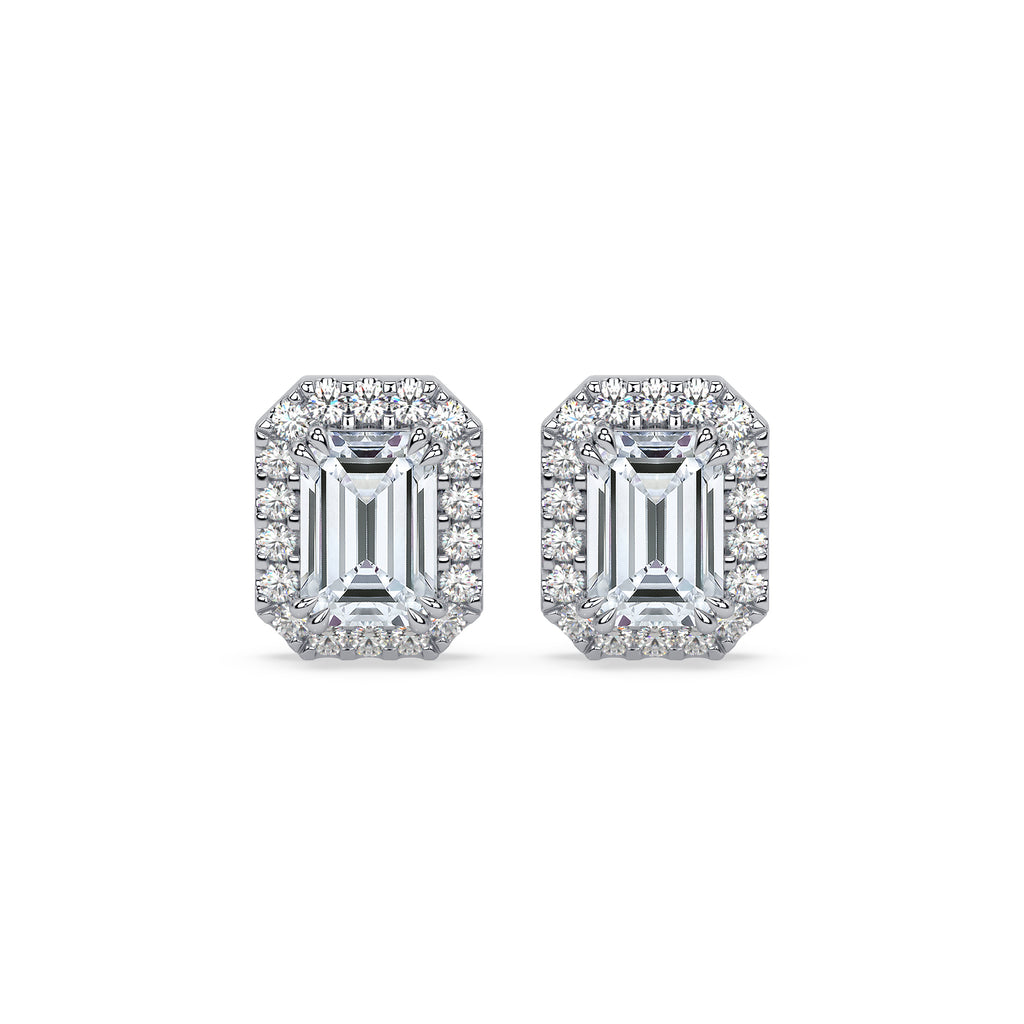 Emerald diamond halo studs