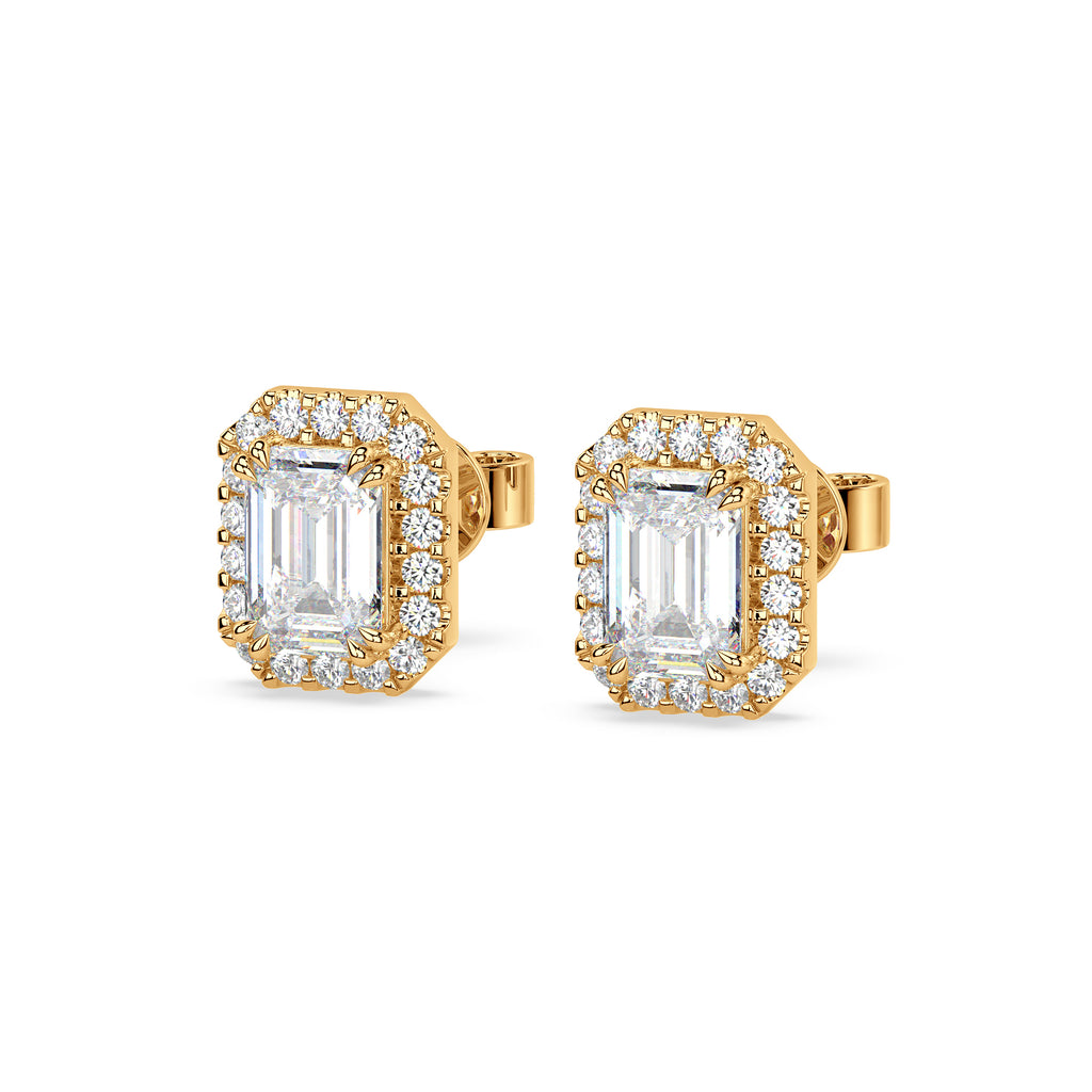 Emerald diamond halo studs