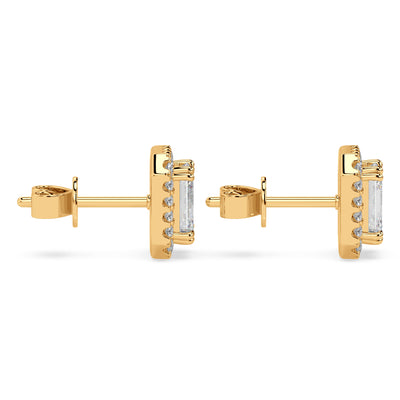 Emerald diamond halo studs
