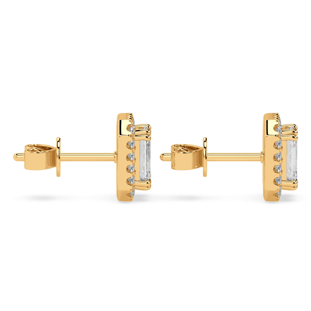 Emerald diamond halo studs