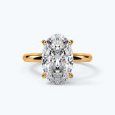 Tara — 5ct elongated oval lab diamond, 18k yellow gold, hidden halo