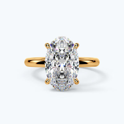 Tara — 5ct elongated oval lab diamond, 18k yellow gold, hidden halo
