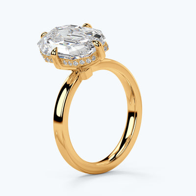 Ophelia — 5ct Old Mine Cut emerald lab diamond, 18k yellow gold, hidden halo