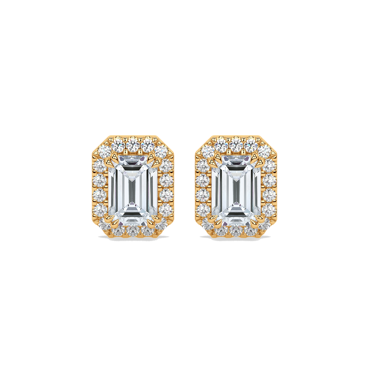 Emerald diamond halo studs