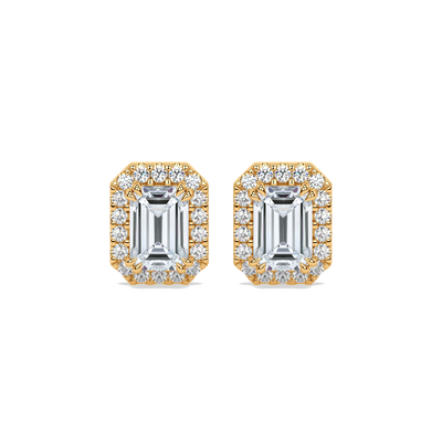 Emerald diamond halo studs