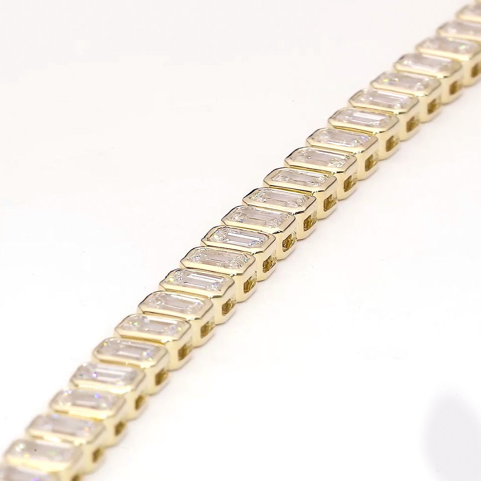 11 carat Emerald cut bezel set diamond tennis bracelet.
