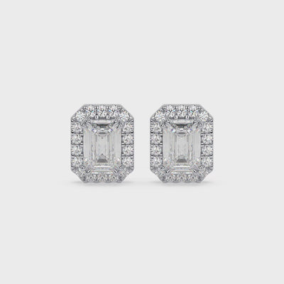 Emerald diamond halo studs