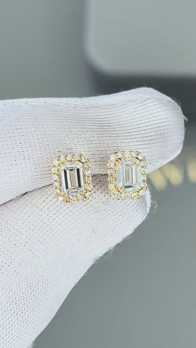 Emerald diamond halo studs