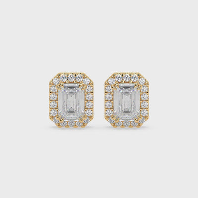 Emerald diamond halo studs