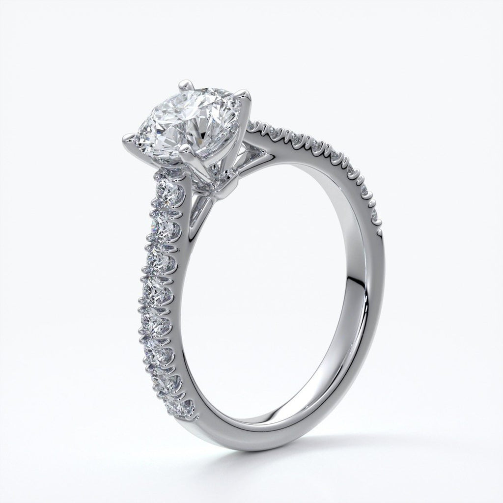 Adele Engagement ring round diamond 4 claw cathedral 18ct white gold