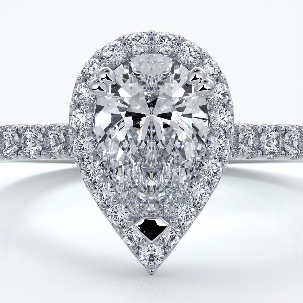 Alice Engagement Ring pear diamond band halo platinum