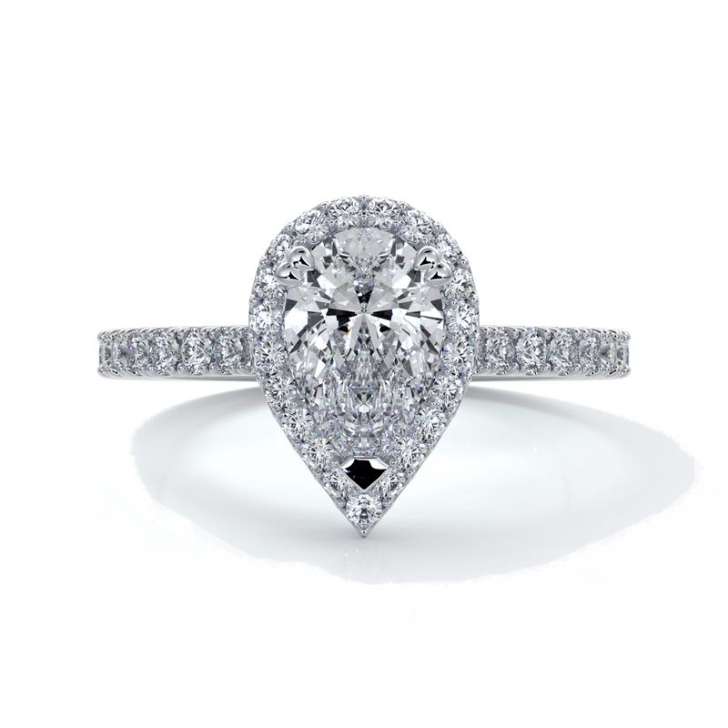 Alice Engagement Ring pear diamond band halo platinum