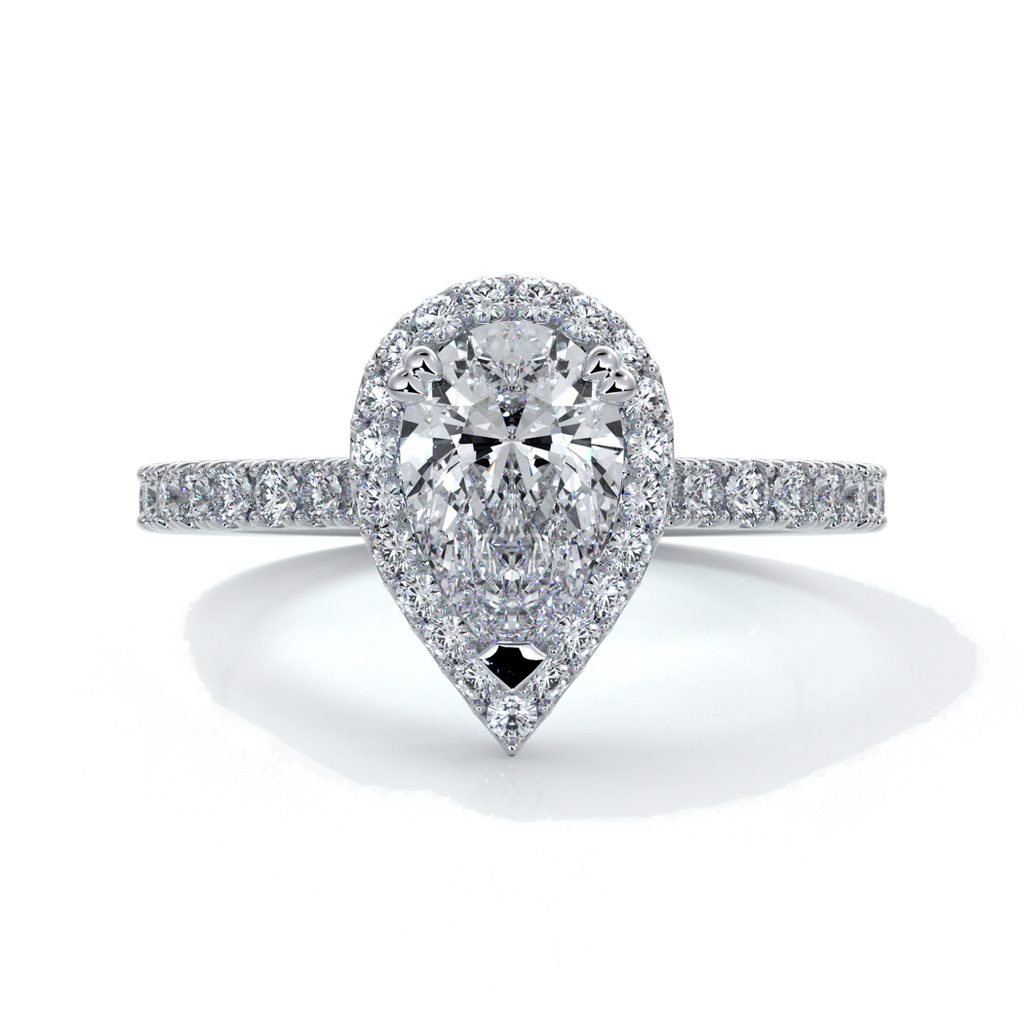 Alice Engagement Ring pear diamond band halo platinum