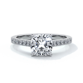 Alison Engagement ring cushion cut diamond 4 claw cathdral shoulder diamonds platinum