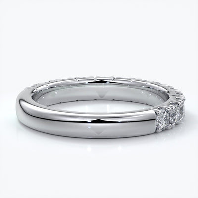 Amber Wedding ring brilliant cut diamonds scalloped lines 2.5mm 18ct white gold