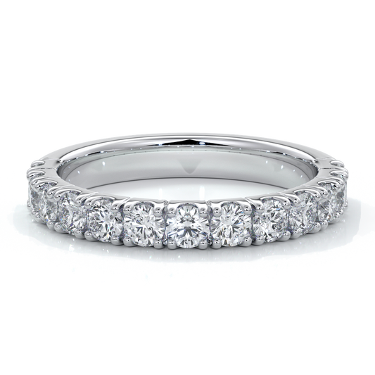 Amber Wedding ring brilliant cut diamonds scalloped lines 2.5mm 18ct white gold
