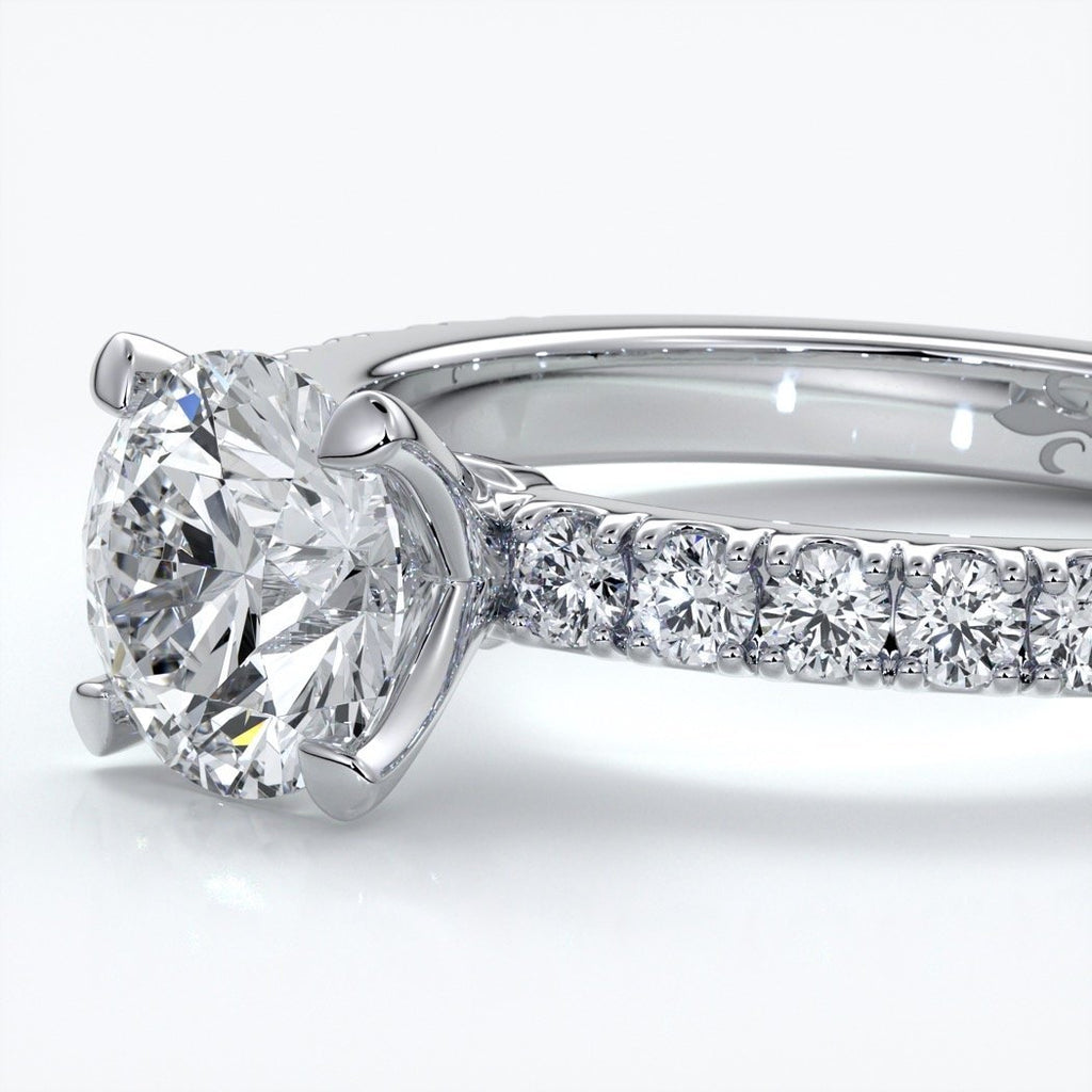 Anna Engagement ring round diamond 4 claw diamond band platinum