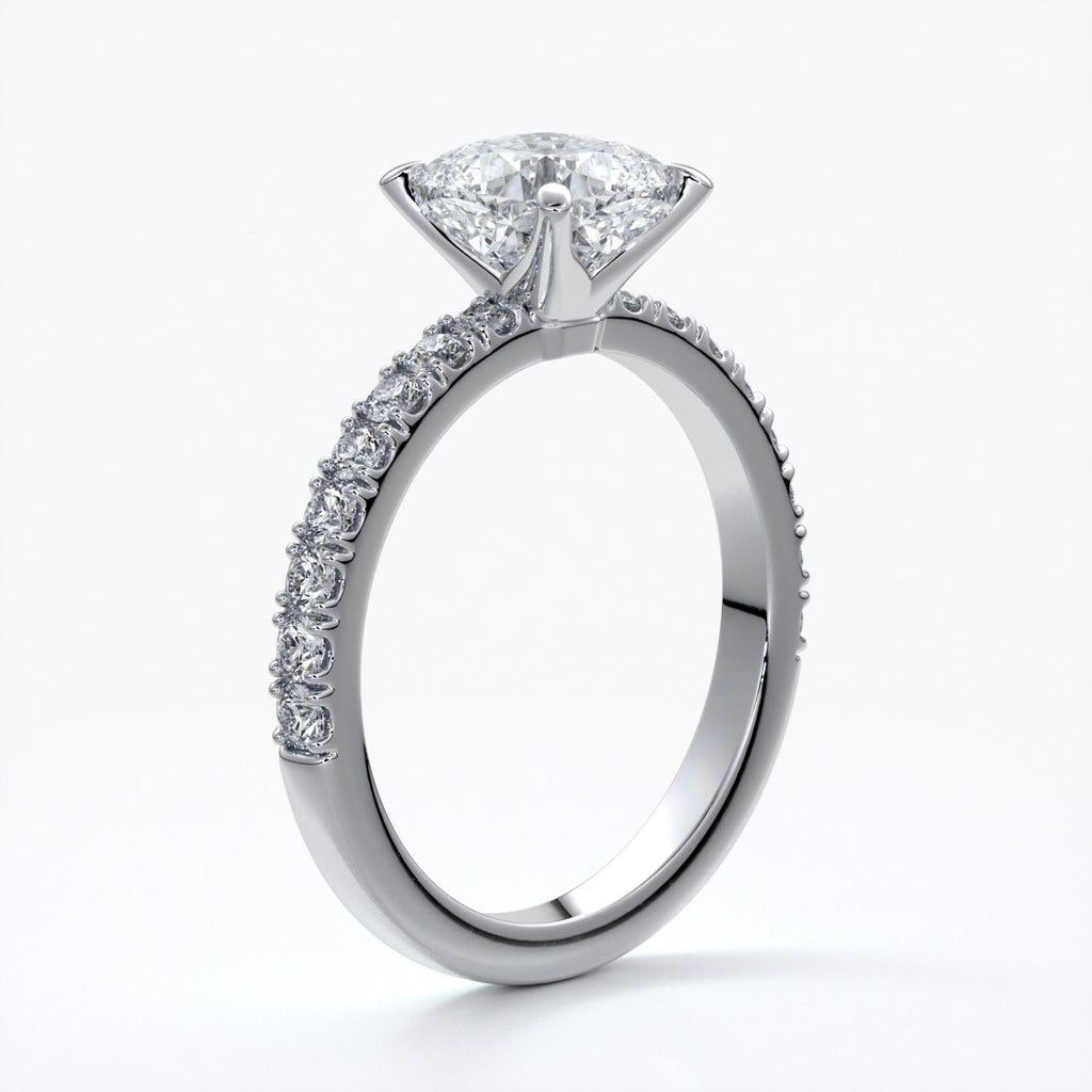 Belle Engagement ring cushion cut diamond 4 claw diamond band platinum