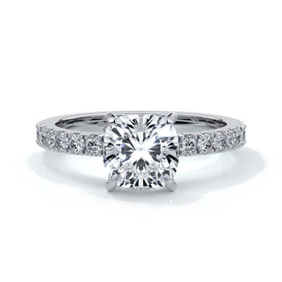 Belle Engagement ring cushion cut diamond 4 claw diamond band platinum