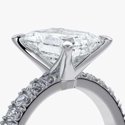 Charlotte Engagement Ring emerald diamond 4 claw diamond band platinum