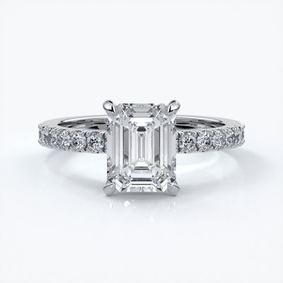 Charlotte Engagement Ring emerald diamond 4 claw diamond band platinum