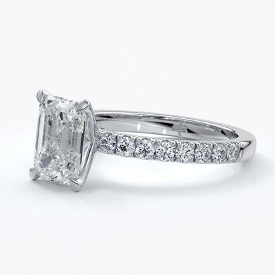 Charlotte Engagement Ring emerald diamond 4 claw diamond band platinum