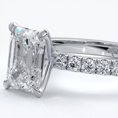 Charlotte Engagement Ring emerald diamond 4 claw diamond band platinum