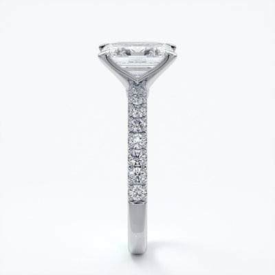 Charlotte Engagement Ring emerald diamond 4 claw diamond band platinum