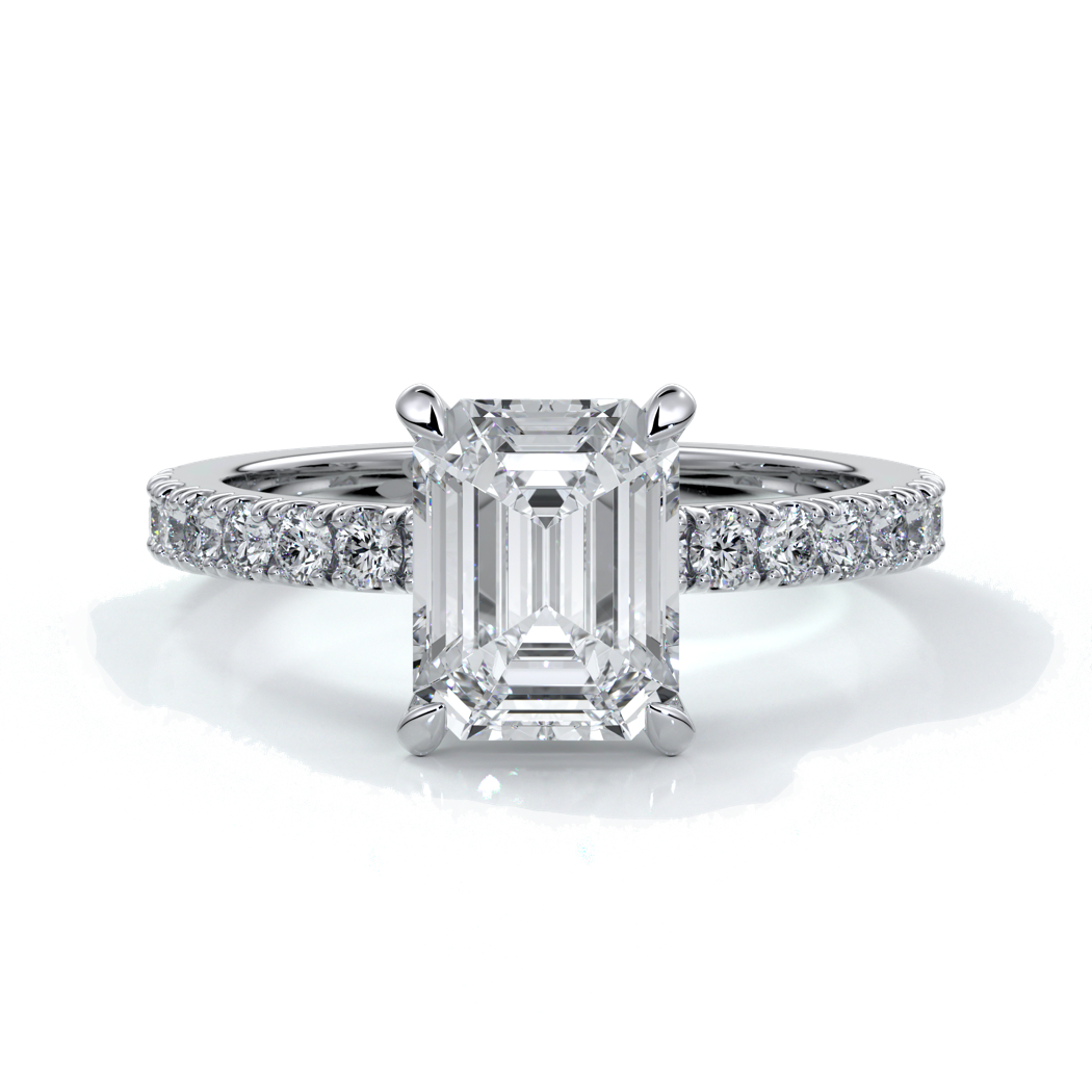 Charlotte Engagement Ring emerald diamond 4 claw diamond band platinum