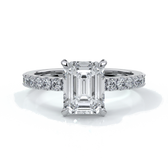 Charlotte Engagement Ring emerald diamond 4 claw diamond band platinum