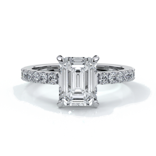 Charlotte Engagement Ring emerald diamond 4 claw diamond band platinum