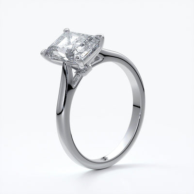 Daisy Engagement ring radiant diamond 4 claw 18ct white gold tapered