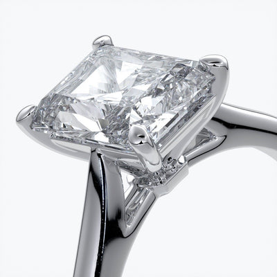 Daisy Engagement ring radiant diamond 4 claw 18ct white gold tapered