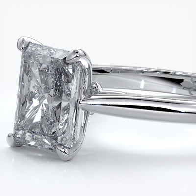 Daisy Engagement ring radiant diamond 4 claw 18ct white gold tapered