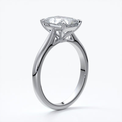 Daisy Engagement ring radiant diamond 4 claw 18ct white gold tapered