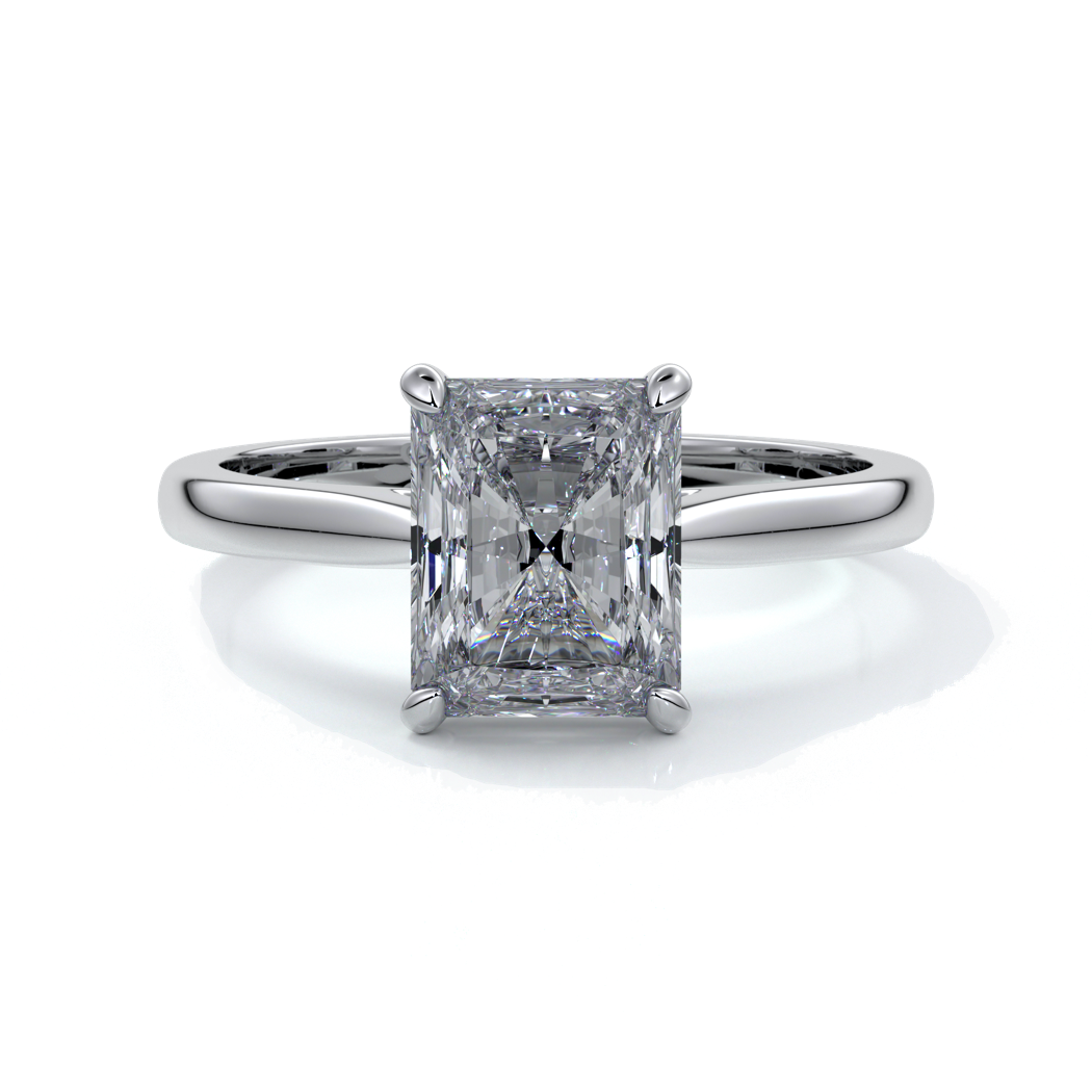 Daisy Engagement ring radiant diamond 4 claw 18ct white gold tapered
