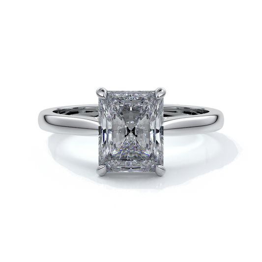 Daisy Engagement ring radiant diamond 4 claw 18ct white gold tapered