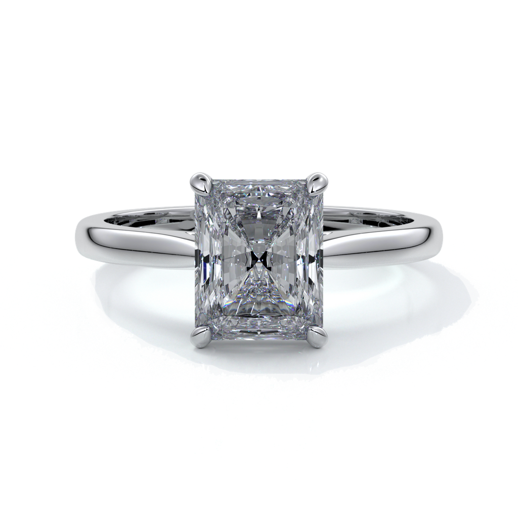 Daisy Engagement ring radiant diamond 4 claw 18ct white gold tapered