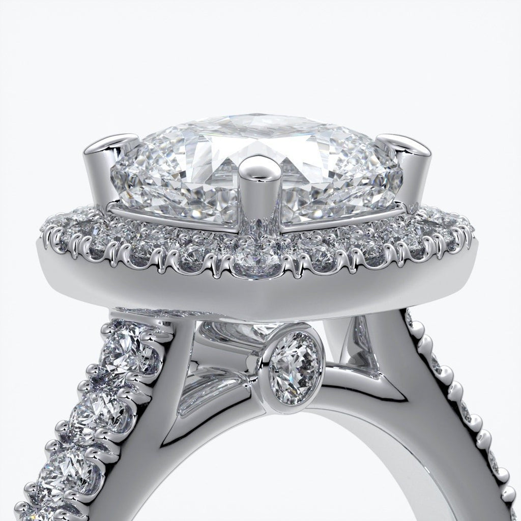 Elizabeth Engagement Ring cushion diamond band halo 18ct white gold