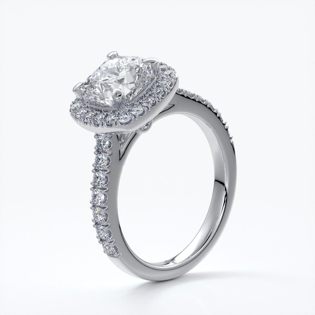 Elizabeth Engagement Ring cushion diamond band halo 18ct white gold