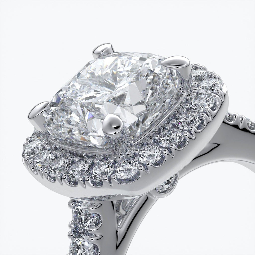 Elizabeth Engagement Ring cushion diamond band halo 18ct white gold