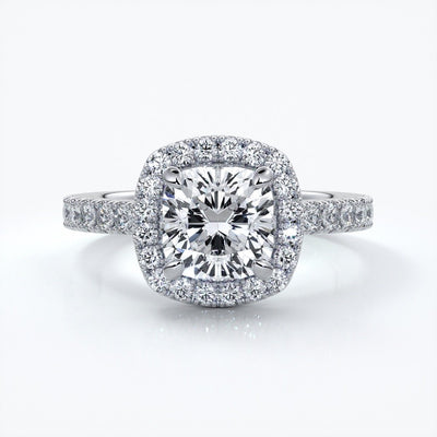 Elizabeth Engagement Ring cushion diamond band halo 18ct white gold